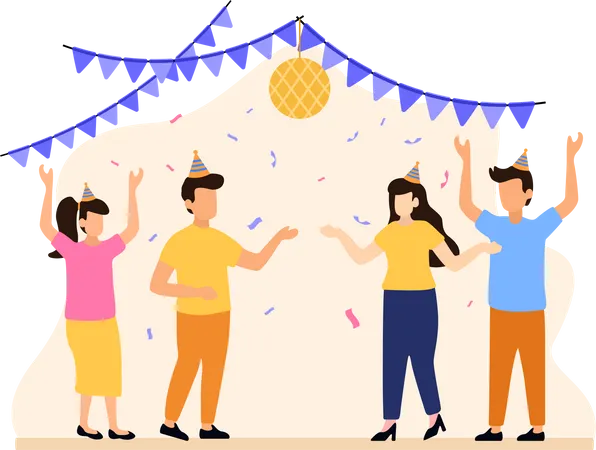 Amigos haciendo fiesta de cumpleaños  Ilustración