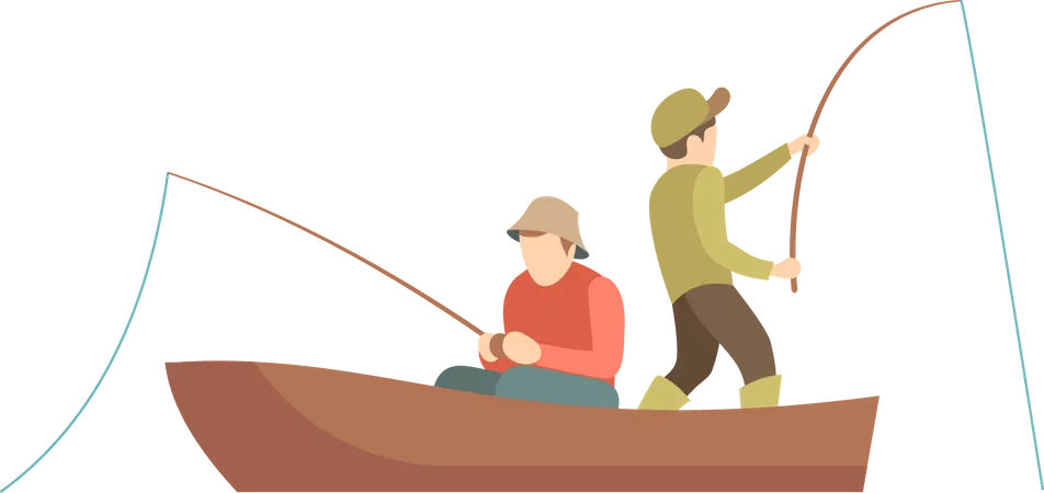 Amigos pescando en barco  Ilustración