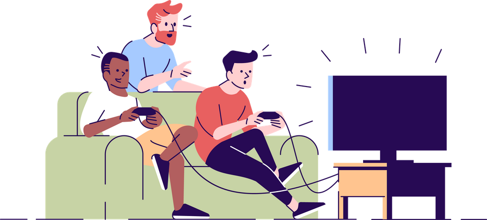 Amigos do sexo masculino jogando videogame  Ilustração