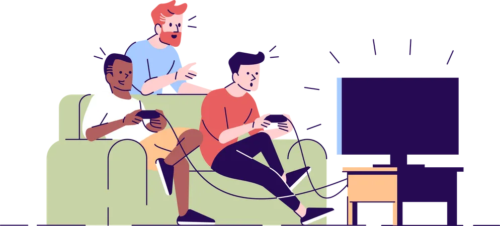 Amigos do sexo masculino jogando videogame  Ilustração