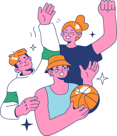 Amigos jogando basquete  Ilustração