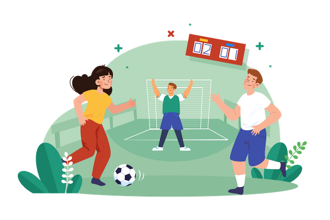 Amigos jogando futebol  Ilustração