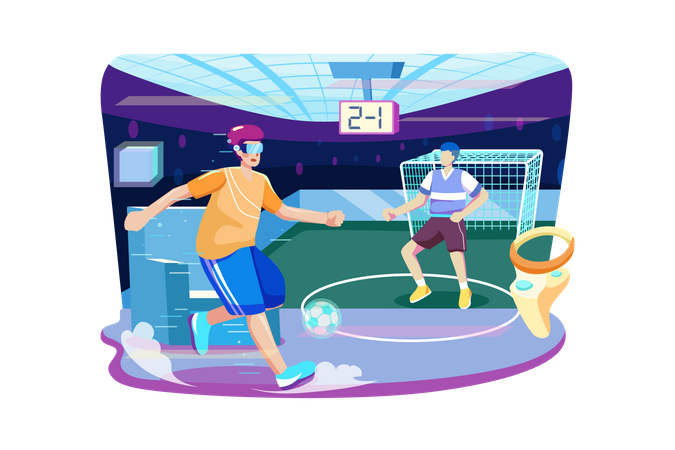Amigos jogando futebol usando VR  Ilustração