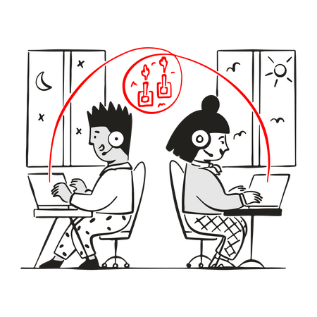 Amigos jogando jogos de computador online juntos  Ilustração