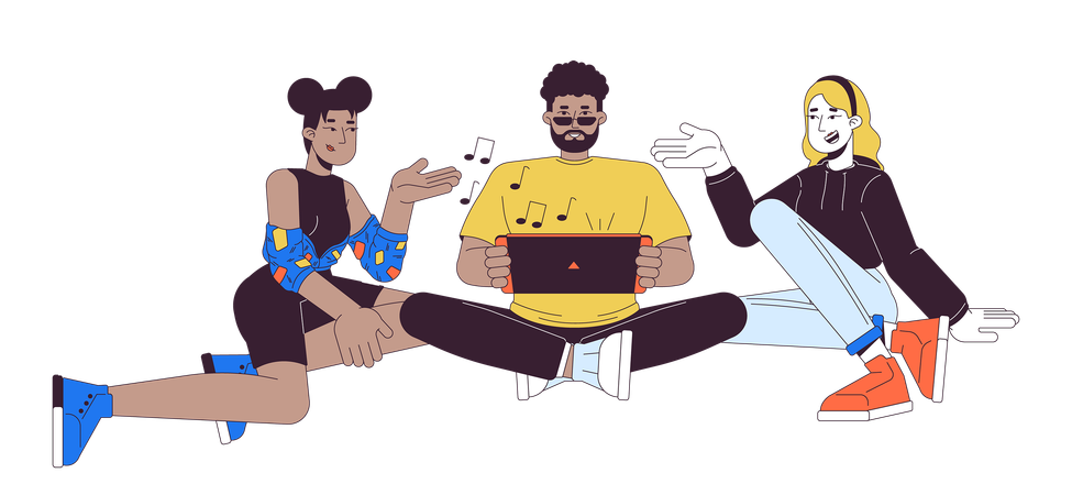 Amigos jogando videogame juntos  Ilustração
