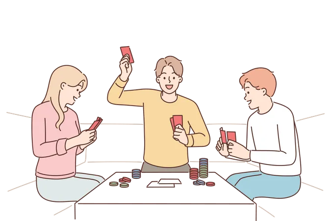 Amigos jogando jogo de cartas  Ilustração