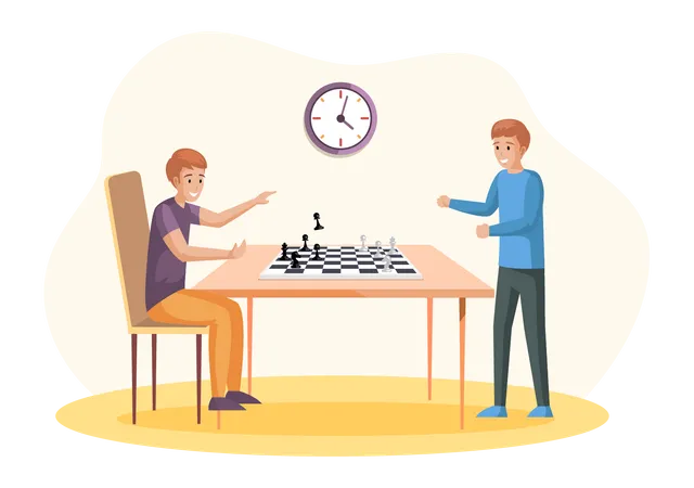 Amigos jugando ajedrez  Ilustración