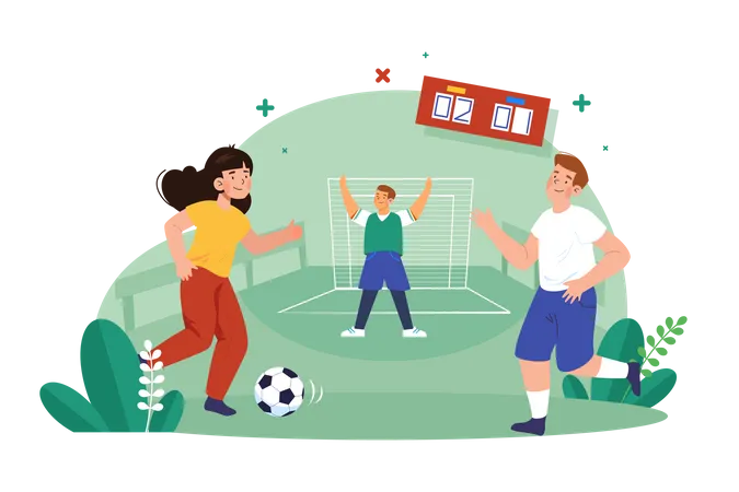 Amigos jugando futbol  Ilustración