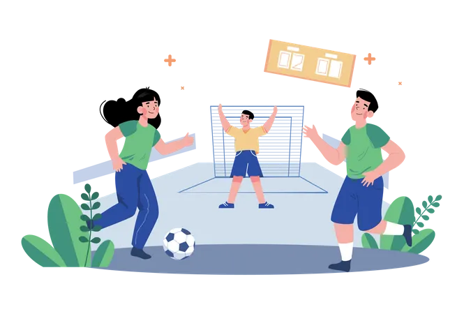 Amigos jugando futbol  Ilustración