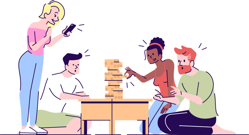 Amigos jugando jenga  Ilustración