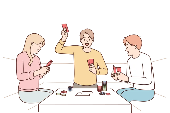 Amigos jugando al juego de cartas  Ilustración