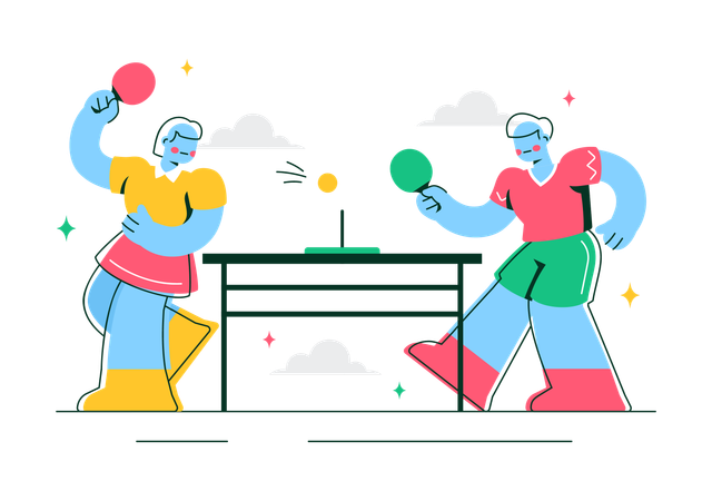 Amigos jugando al tenis de mesa  Ilustración