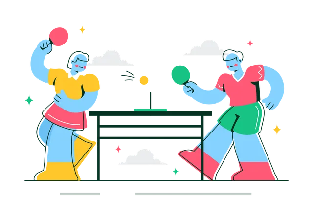 Amigos jugando al tenis de mesa  Ilustración