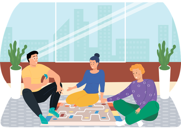 Amigos jugando juegos divirtiéndose  Ilustración