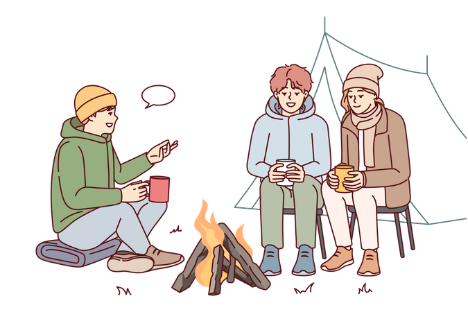 Amigos no acampamento  Ilustração