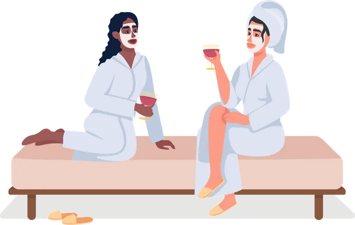 Amigos relajándose en el spa  Ilustración
