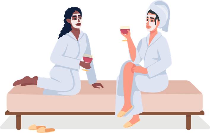 Amigos relaxando no spa  Ilustração