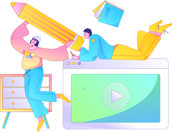 Amigos se preparam a partir de vídeos online  Ilustração