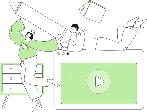 Amigos se preparam a partir de vídeos online  Ilustração