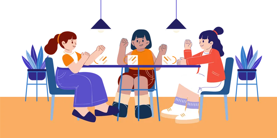 Amigos sentados juntos en el café  Ilustración