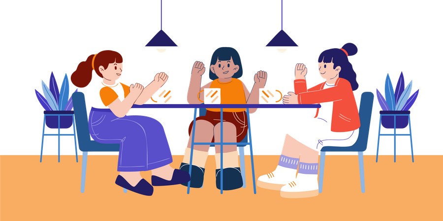 Amigos sentados juntos no café  Ilustração
