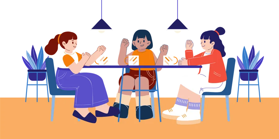 Amigos sentados juntos no café  Ilustração