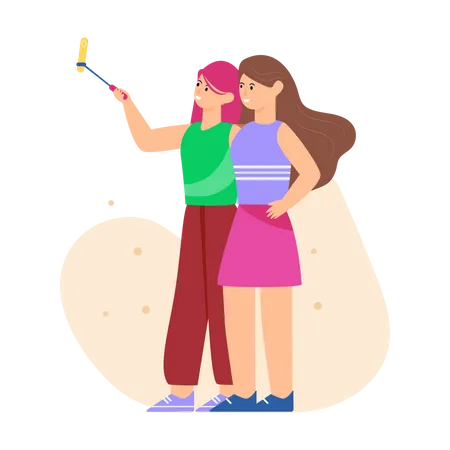 Amigos tirando selfie  Ilustração
