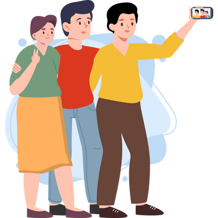 Amigos tirando selfie  Ilustração