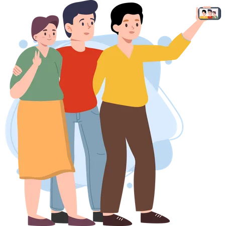 Amigos tirando selfie  Ilustração