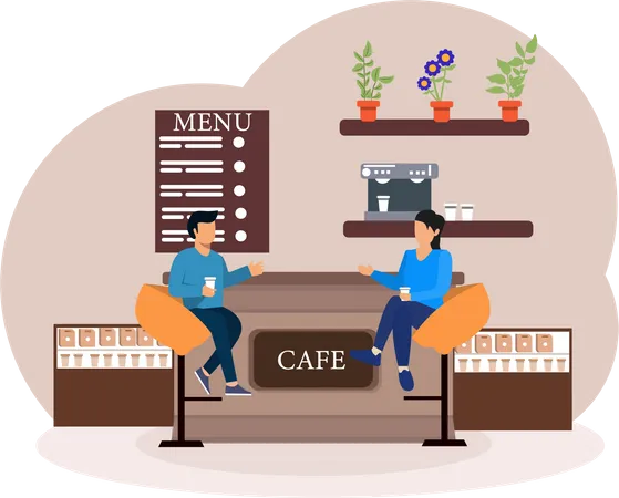 Amigos tomando café en la cafetería  Ilustración