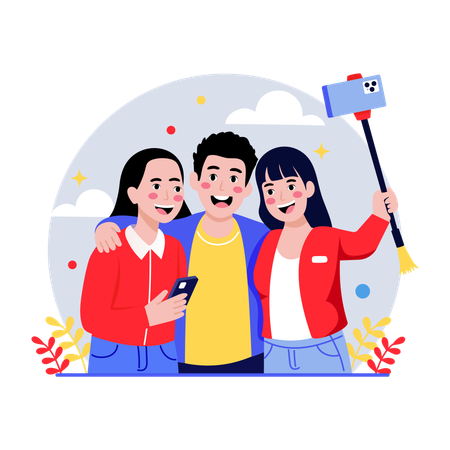 Amigos tomándose una selfie  Ilustración
