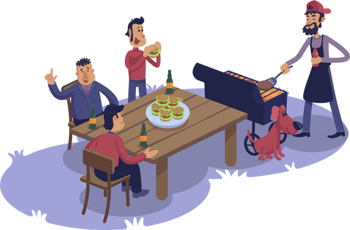 Amigos varones en la barbacoa  Ilustración