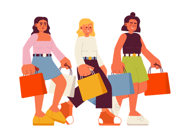 Amis qui vont faire du shopping  Illustration