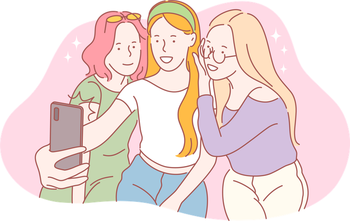 Les amis aiment cliquer sur des selfies  Illustration