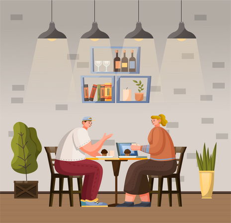 Amis au café  Illustration