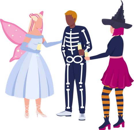 Amis avec des costumes célébrant Halloween  Illustration