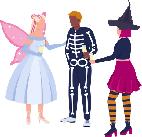 Amis avec des costumes célébrant Halloween  Illustration