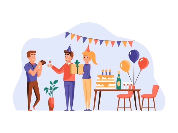 Amis célébrant leur anniversaire ensemble  Illustration