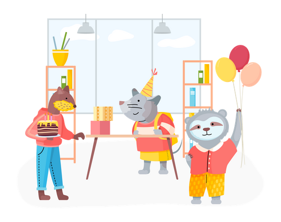 Les amis célèbrent la fête d'anniversaire  Illustration