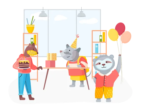 Les amis célèbrent la fête d'anniversaire  Illustration