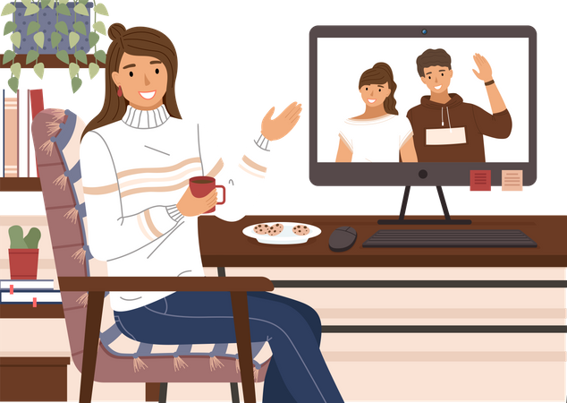 Amis en appel vidéo  Illustration