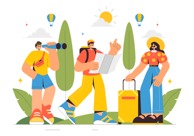 Amis en vacances  Illustration