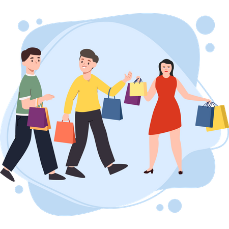 Amis faisant du shopping  Illustration