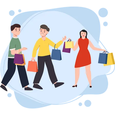 Amis faisant du shopping  Illustration