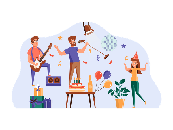 Amis faisant une fête d'anniversaire  Illustration