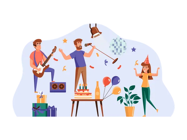 Amis faisant une fête d'anniversaire  Illustration