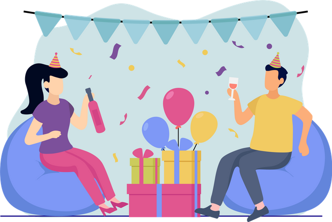 Amis faisant une fête d'anniversaire  Illustration