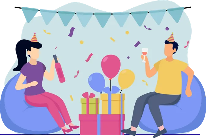 Amis faisant une fête d'anniversaire  Illustration