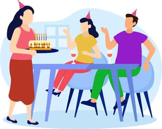 Amis faisant une fête d'anniversaire  Illustration