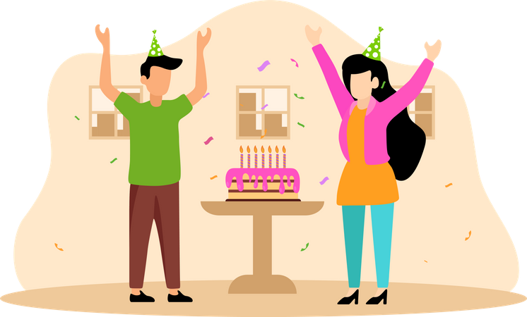 Amis faisant une fête d'anniversaire  Illustration